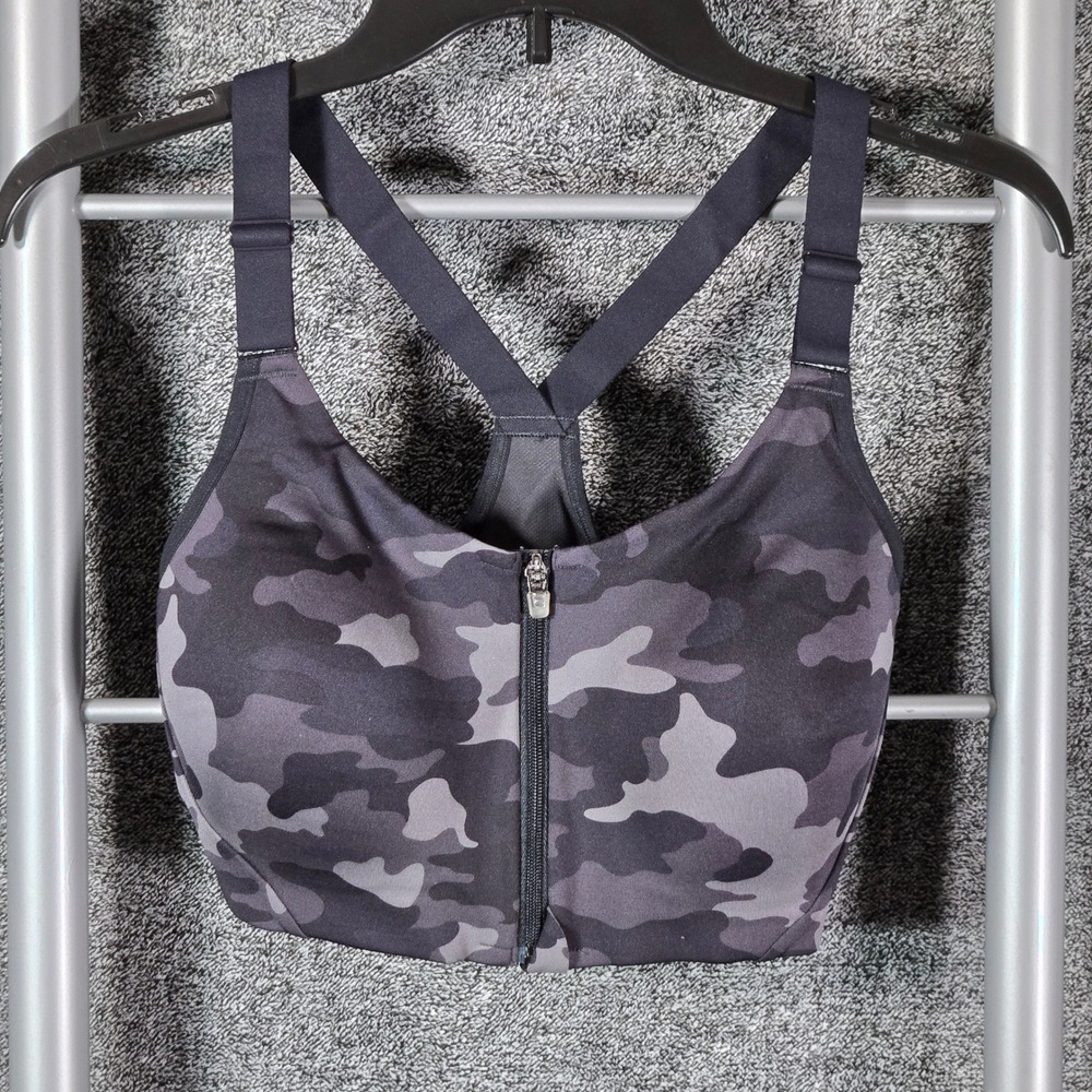 All in Motion Womens Grey Camo Front Zip High Support Sports Bra 34D